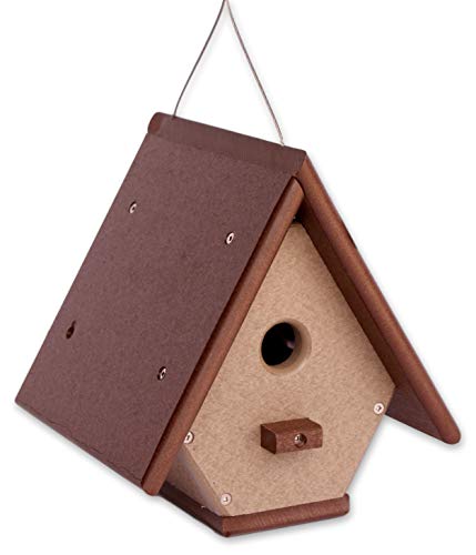 Amish-Made Hanging Wren House Eco-Friendly Poly-Wood Milwaukee BrownWeathered Wood