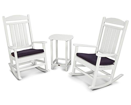 POLYWOOD PWS139-2-WH5439 Presidential 3-Piece Rocker with Seat Cushions Rocking Chair Set WhiteNavy