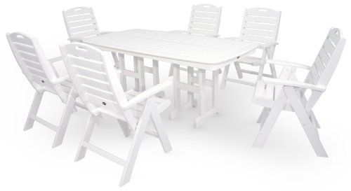 Trex Outdoor Furniture By Polywood 7-piece Yacht Club Highback Dining Set, Classic White