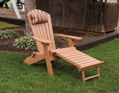POLY Folding Reclining Adirondack Chair w Attached Ottoman - Amish Made USA - Weather Wood