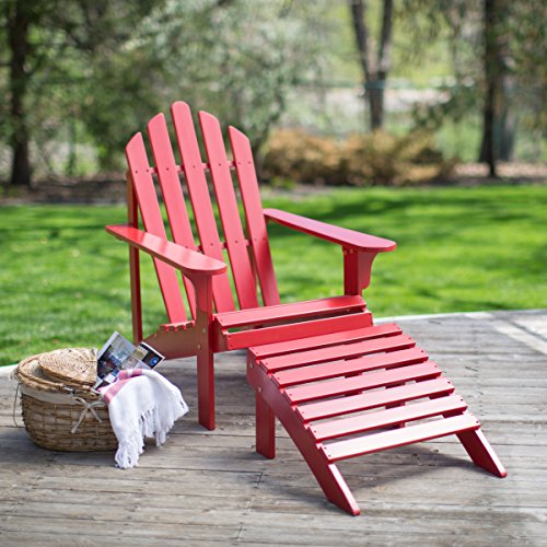 Affordable Coral Coast Pleasant Bay Acacia Adirondack Chair with Ottoman 2 Pc Set - Painted Red