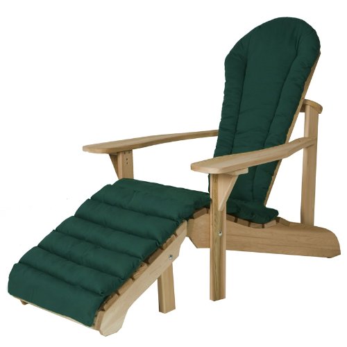 All Things Cedar Adirondack Chair And Ottoman Set with Green Cushion