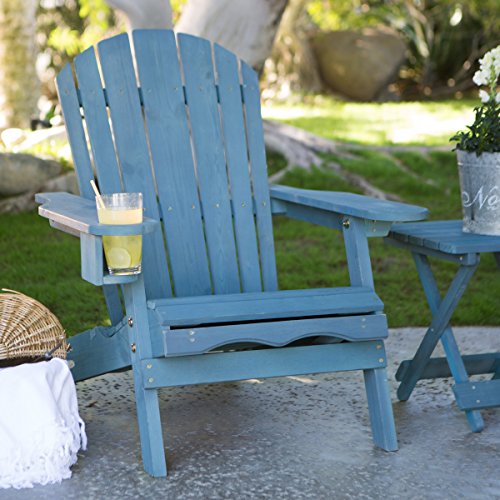 Coral Coast Big Daddy Adirondack Chair With Pull Out Ottoman And Cup Holder Blue Stained