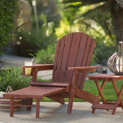 Coral Coast Big Daddy Coral Coast Adirondack Chair With Pull-out Ottoman And Cup Holder - Barn Red Stained Wood