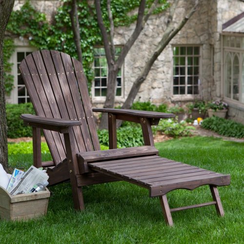 Coral Coast Big Daddy Coral Coast Reclining Adirondack Chair With Pull Out Ottoman- Dark Brown Wood 31w X 62d