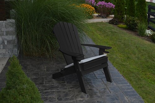 NEW DELUXE 7 SLAT BLACK Poly Lumber Wood Folding Adirondack Chair WITH OTTOMAN- Amish Made USA