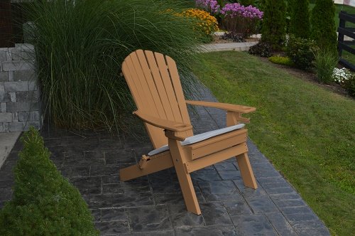 NEW DELUXE 7 SLAT CEDAR COLOR Poly Lumber Wood Folding Adirondack Chair WITH OTTOMAN- Amish Made USA