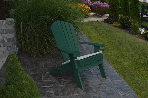 NEW DELUXE 7 SLAT GREEN Poly Lumber Wood Folding Adirondack Chair WITH OTTOMAN- Amish Made USA