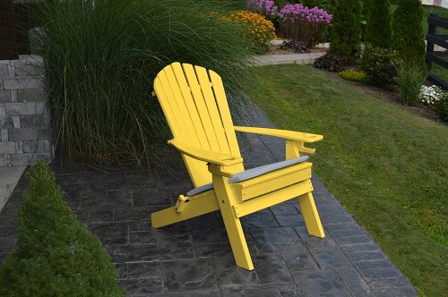 NEW DELUXE 7 SLAT YELLOW Poly Lumber Wood Folding Adirondack Chair WITH OTTOMAN- Amish Made USA