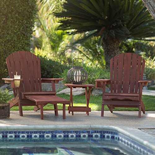 Pair Of Coral Coast Big Daddy Adirondack Chairs With Pull-out Ottoman And Drink Holder And Side Table - Barn Red