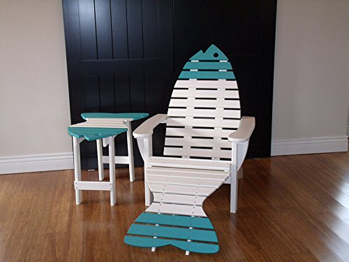 Poly Fish Adirondack Chair with Ottoman and Side Table 8 Premium Colors - Black - Amish Made in USA