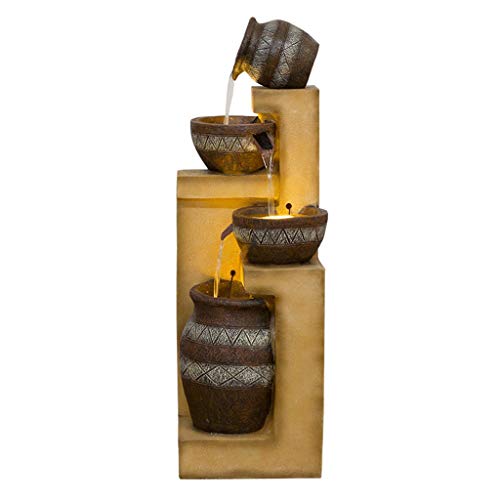 Water Fountain Cascading Resin-Rock Tabletop Fountain Indoors and Outdoors Water Feature Waterfall with LED Lights and Pump Decorative Fountain for Living Room Office Gardens Patios