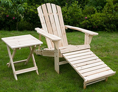 Merax Patio Deck Garden Leisure Adirondack Wood Chair With Pull Out Ottoman