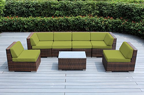 Genuine Ohana Outdoor Patio Sofa Sectional Wicker Furniture Mixed Brown 7pc Couch Set green