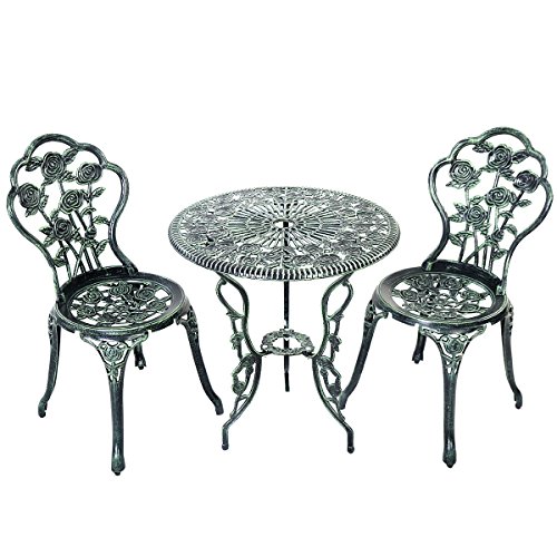 Giantex Patio Furniture Cast Aluminum Rose Design Bistro Set Antique Green green