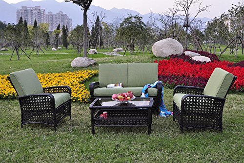 Odaof 4-piece All Weather Sectional Outdoor Rattan Wicker Sofa Patio Furniture Set W Cushions Browngreen