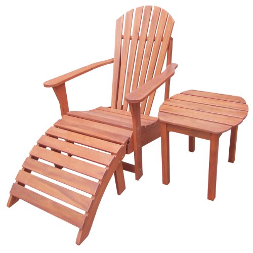 International Concepts 3-piece Adirondack Chair Set With Footrest And Side Table Oiled Finish