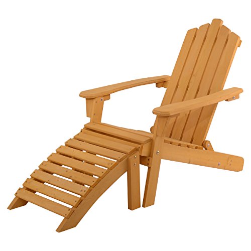 Giantex Wood Adirondack Chair w Ottoman Outdoor Patio Deck Garden Lounge Furniture