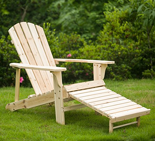 Merax Patio Deck Garden Leisure Adirondack Wood Chair with Pull Out Ottoman