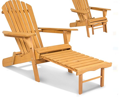 Outdoor Adirondack Wood Chair Foldable w Pull Out Ottoman Patio Deck Furniture