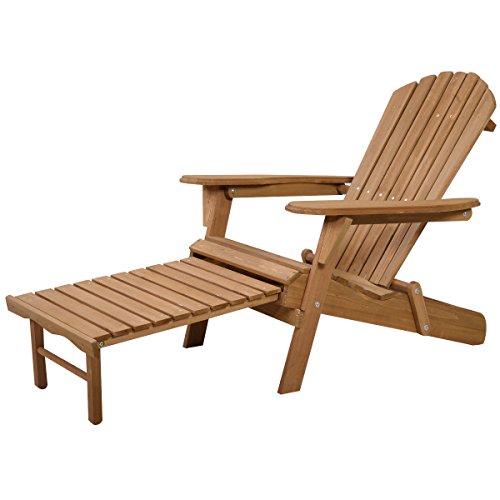 Tangkula Outdoor Foldable Wood Adirondack Chair Patio Deck Garden W Pull-out Ottoman