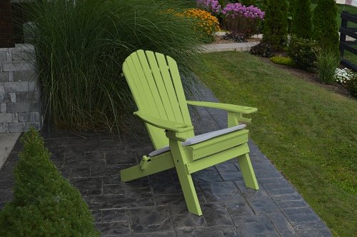 New Deluxe 7 Slat Poly Lumber Wood Folding Adirondack Chair With 2 Cup Holders-lime Green- Amish Made Usa