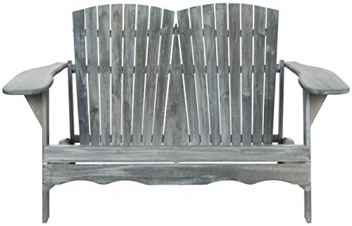 Safavieh Patio Collection Hampton Adirondack Acacia Wood Bench Ash Grey