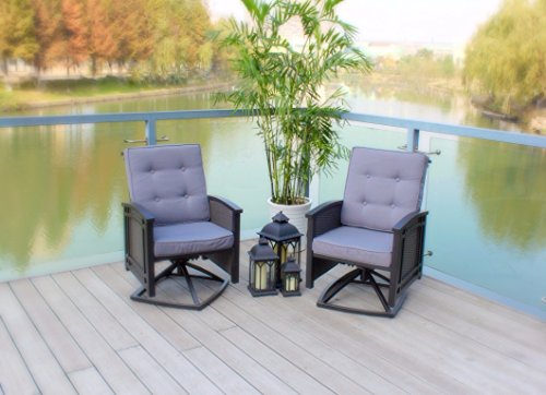 2 Exclusive Aluminum Wicker Rocking Patio Chairs - Black