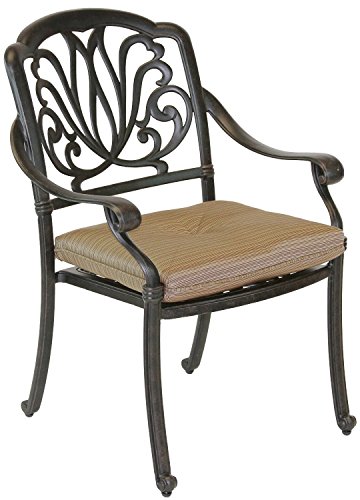 Elizabeth Outdoor Patio Dining Chair Cast Aluminum Dark Bronze Set of 4 Walnut Cushions