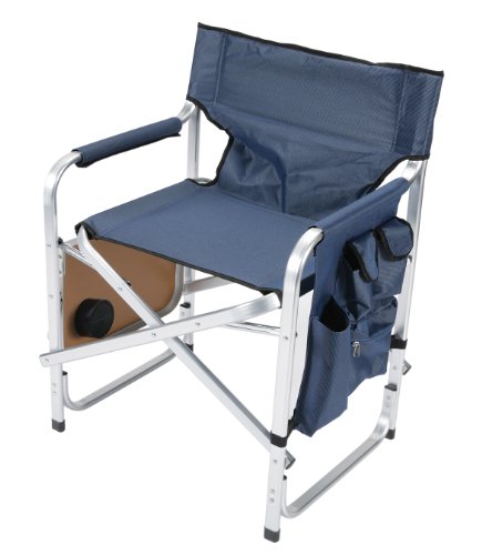 Faulkner Aluminum Director Chair With Folding Tray And Cup Holder Blue