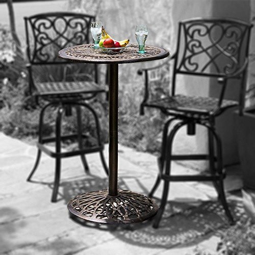 Paris Cast Aluminum Outdoor Bar Height Bistro Table chairs Are Not Included
