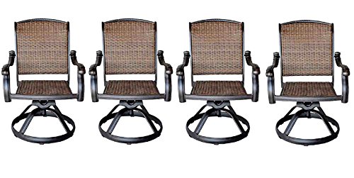 Patio Outdoor Santa Clara Swivel Rocker Dining Chairs Set of 4 Solid Cast Aluminum Furniture Dark Bronze