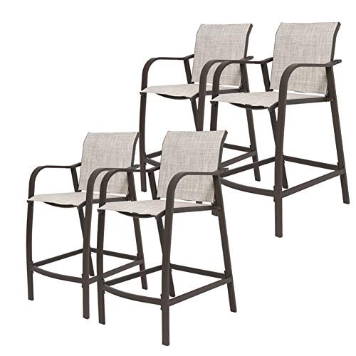 Crestlive Products Counter Height Bar Stools All Weather Patio Furniture with Heavy Duty Aluminum Frame in Antique Brown Finish for Outdoor Indoor 4 PCS Set Beige