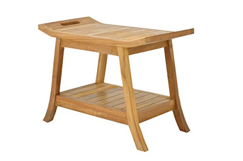 SpaTeak Grade-A Teak Wood Adelaide Shower Seat 24 Outdoor Patio Stool Bench