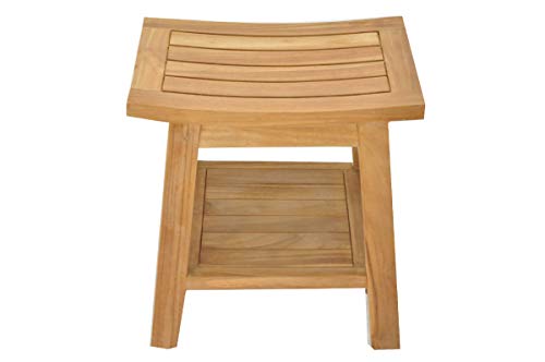 SpaTeak Grade-A Teak Wood Barcelona Shower Seat 18 Outdoor Patio Stool Bench