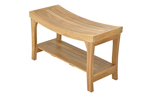 SpaTeak Grade-A Teak Wood Brisbane Shower Seat 30 Outdoor Patio Stool Bench