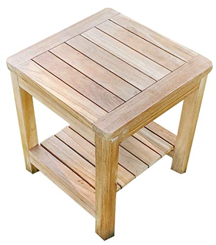 SpaTeak Grade-A Teak Wood Dublin Shower Seat 15 Outdoor Patio Stool Bench