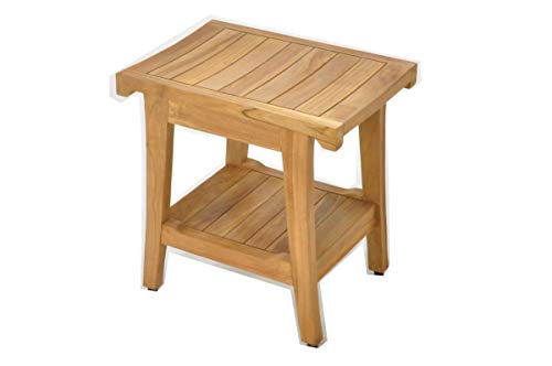 SpaTeak Grade-A Teak Wood Istanbul Shower Seat 18 Outdoor Patio Stool Bench