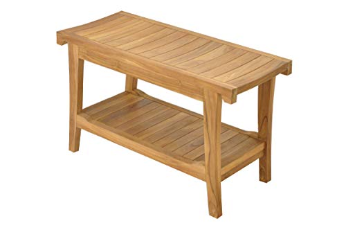 SpaTeak Grade-A Teak Wood Istanbul Shower Seat 30 Outdoor Patio Stool Bench