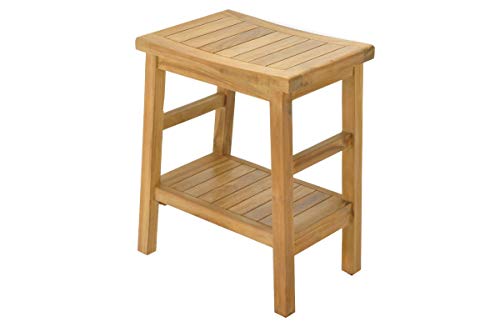 SpaTeak Grade-A Teak Wood Manchester Shower Seat 18 Outdoor Patio Stool Bench