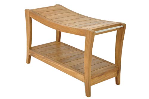 SpaTeak Grade-A Teak Wood Paris Shower Seat 30 Outdoor Patio Stool Bench