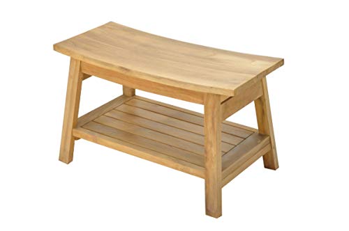 SpaTeak Grade-A Teak Wood Roma Shower Seat 30 Outdoor Patio Stool Bench