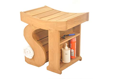 SpaTeak Grade-A Teak Wood Sparta Shower Seat 18 Outdoor Patio Stool Bench