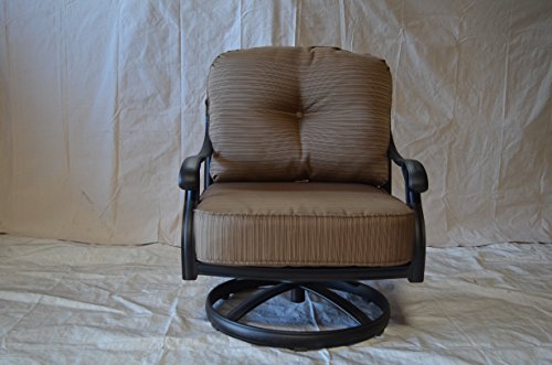 Elizabeth Outdoor Patio 4 Swivel Rocker Club Chairs Cast Aluminum Dark Bronze Walnut Cushions
