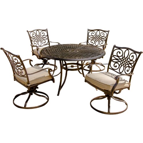 Hanover Traditions5pcsw Traditions 5-piece Deep-cushioned Swivel-rocker Outdoor Dining Set Includes 4 Deep Cushioned