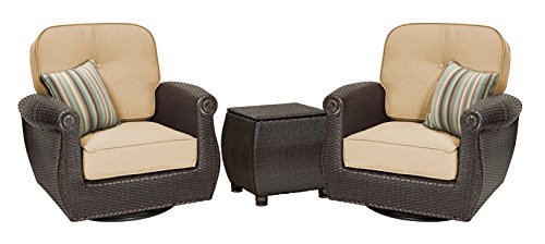 La-z-boy Outdoor 3 Piece Breckenridge Natural Tan 2 Swivel Rockers And Side Table Patio Furniture Set