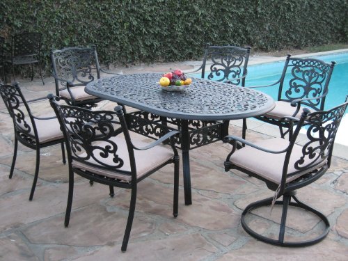 Outdoor Patio Furniture 7 Piece Aluminum Dining Set With 2 Swivel Rockers Ds-sa01-4272t