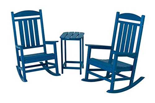 Recycled Earth-Friendly 3-Piece Patio Outdoor Rocker Furniture Set -Pacific Blue