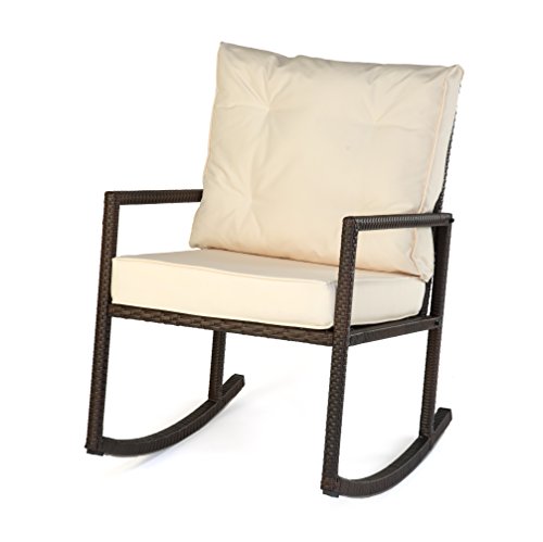 Trademark Innovations Ratlt-rckchr-bge Rattan Rocker With Cushion Indooramp Outdoor Brown