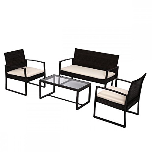 4 PCS Outdoor Patio Sofa Set Sectional Furniture PE Wicker Rattan Deck Couch